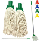 Green Aluminium Handle with 2 Cotton Mop Heads - 12PY